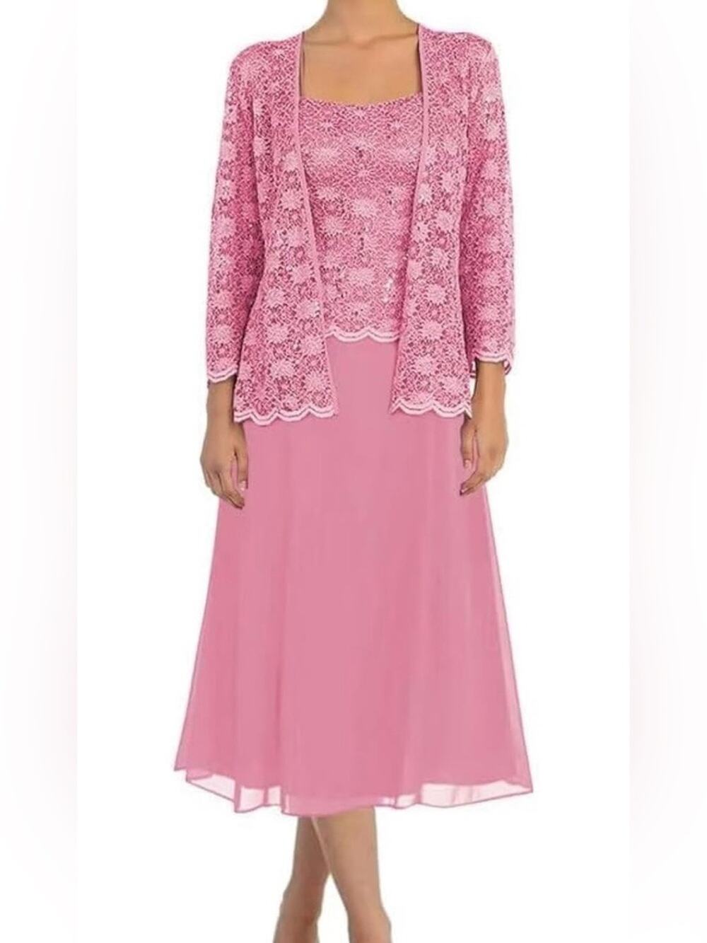 Plus Size 22 Pink 2 Piece Dress Lace Jacket Mother of Bride Wedding NWT